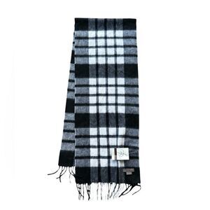 Louisa Perini Black White Plaid Fringe Scarf NWT